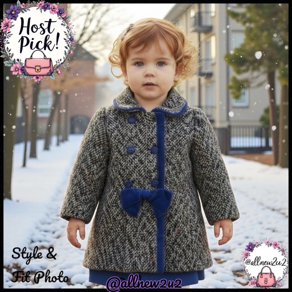 Other - Doren Girl Vintage Coat Toddler Tweed Coat with Blue Velvet Accents Size 3 HP!